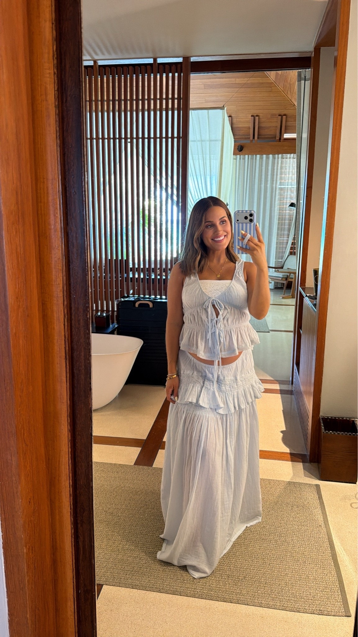Morning ootd as we head to breakfast on the resort! 🏝️ Currently 31 weeks and wearing an xs in this pale blue set- it’s called ‘sky writing’ at Free People! I also have it in a pale yellow color, called ‘happy hopes’. Also linked the bandeau bra I’m wearing. 

It’s a super cute bump friendly outfit (I just pull the pants below my belly as I’ve gotten bigger)- or if you’re not expecting it’s also a cute outfit for vacation, concerts, events, etc! 

Babymoon || babymoon outfits || brunch outfit || bump friendly sets || maternity looks || summer sets

#LTKootd #LTKBump #LTKTravel
