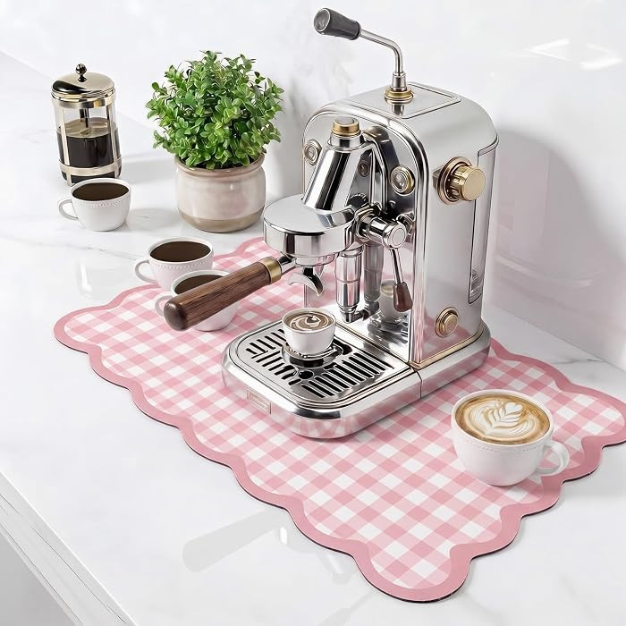 Scalloped Gingham Coffee Mat 12" x 20" Absorbent Coffee Bar Mat Gingham Espresso Matt for Counter... | Amazon (US)