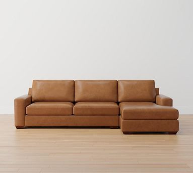 Big Sur Square Arm Leather Sofa Chaise Sectional | Pottery Barn (US)