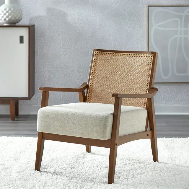 Lifestorey  Serena Cane and Solid Wood Accent Chair Walnut - Walmart.com | Walmart (US)