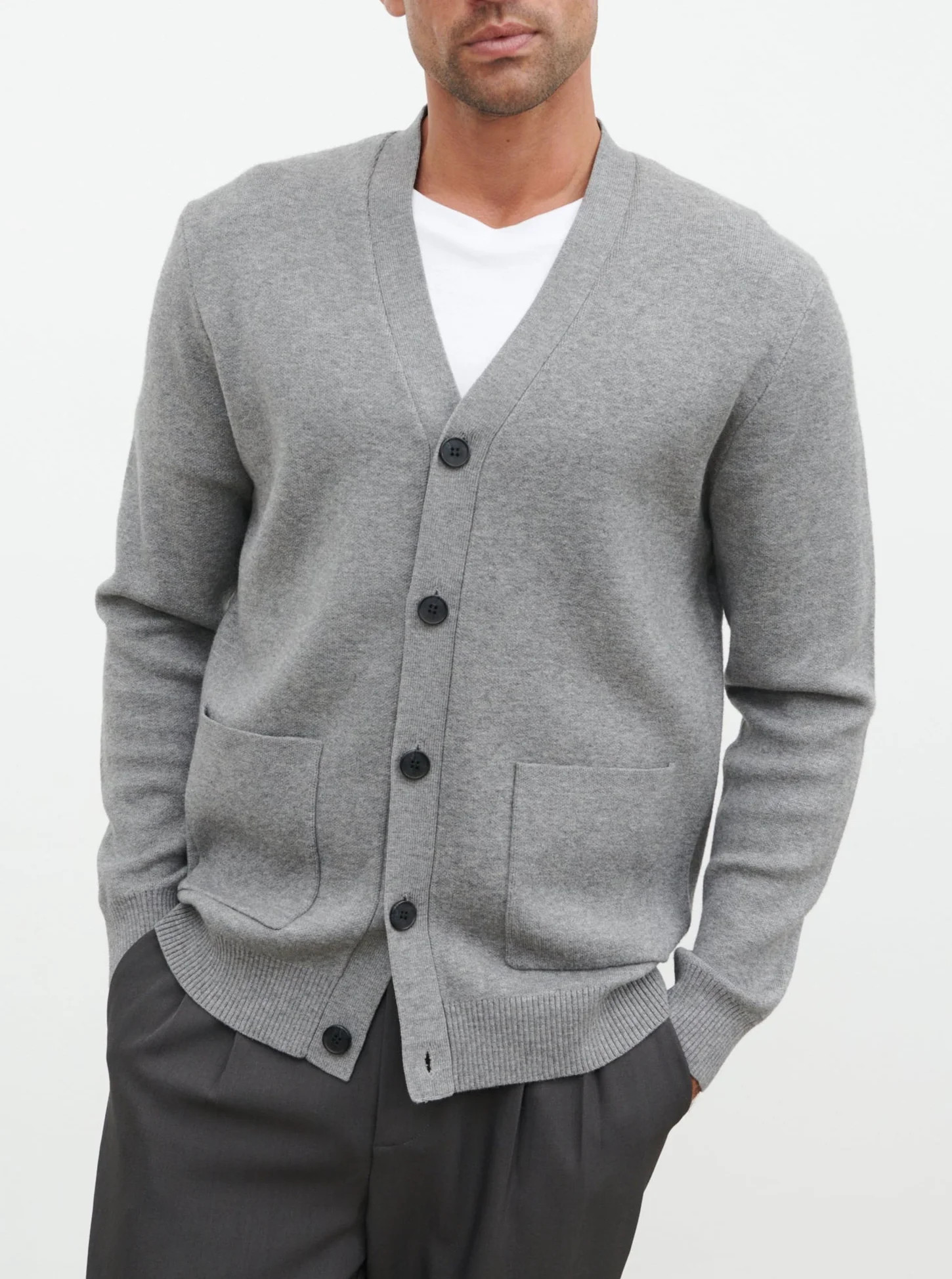 Kian Collarless Pocket Knit Cardigan - Charcoal | NOBL