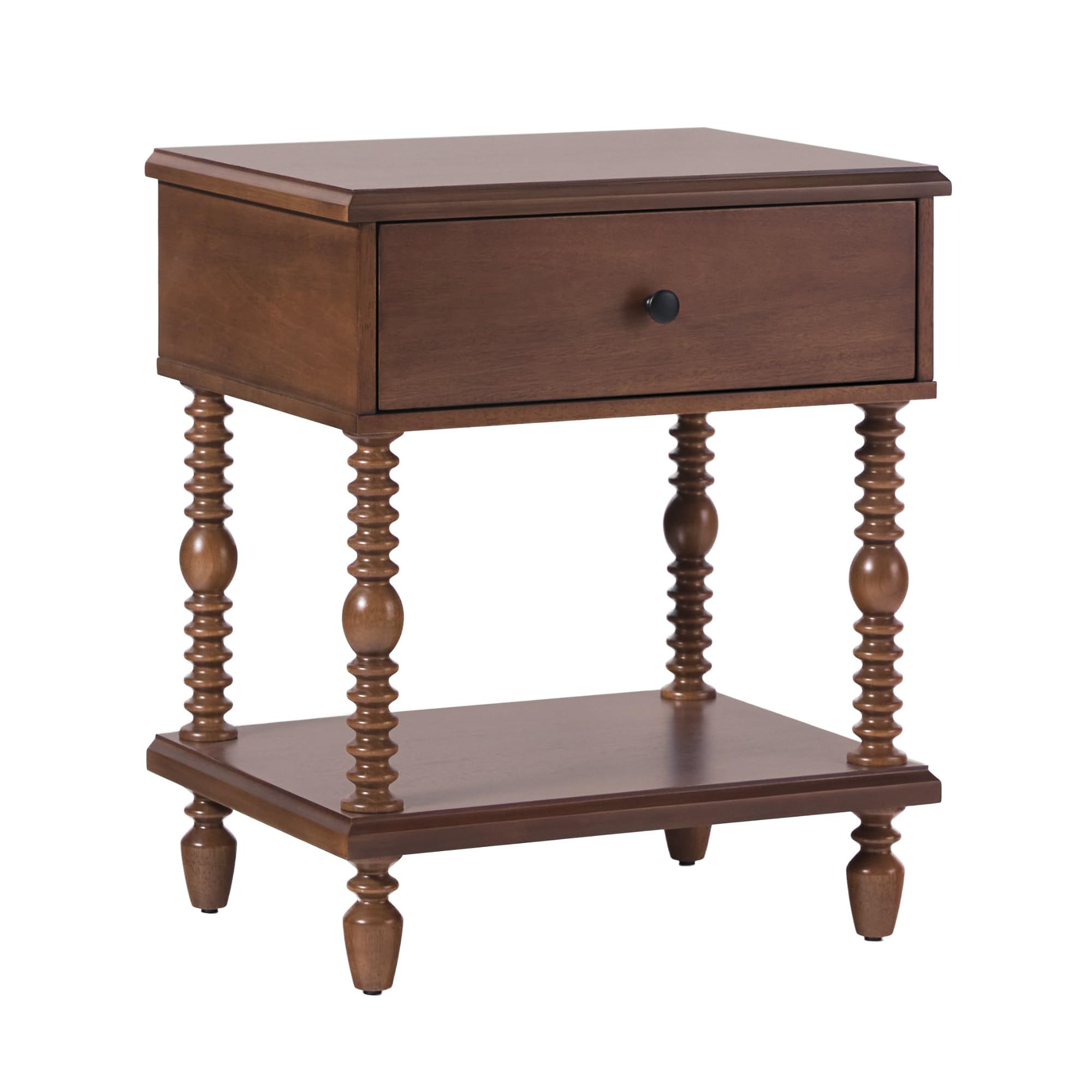 Walker Edison Easy Assembly Wood 1 Drawer Spindle Nightstand - Dark Brown | Amazon (US)