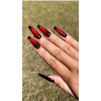 Tinted Cat Eye Polish | Red Black Velvet Matte Handmade Press On Nails | Etsy (US)