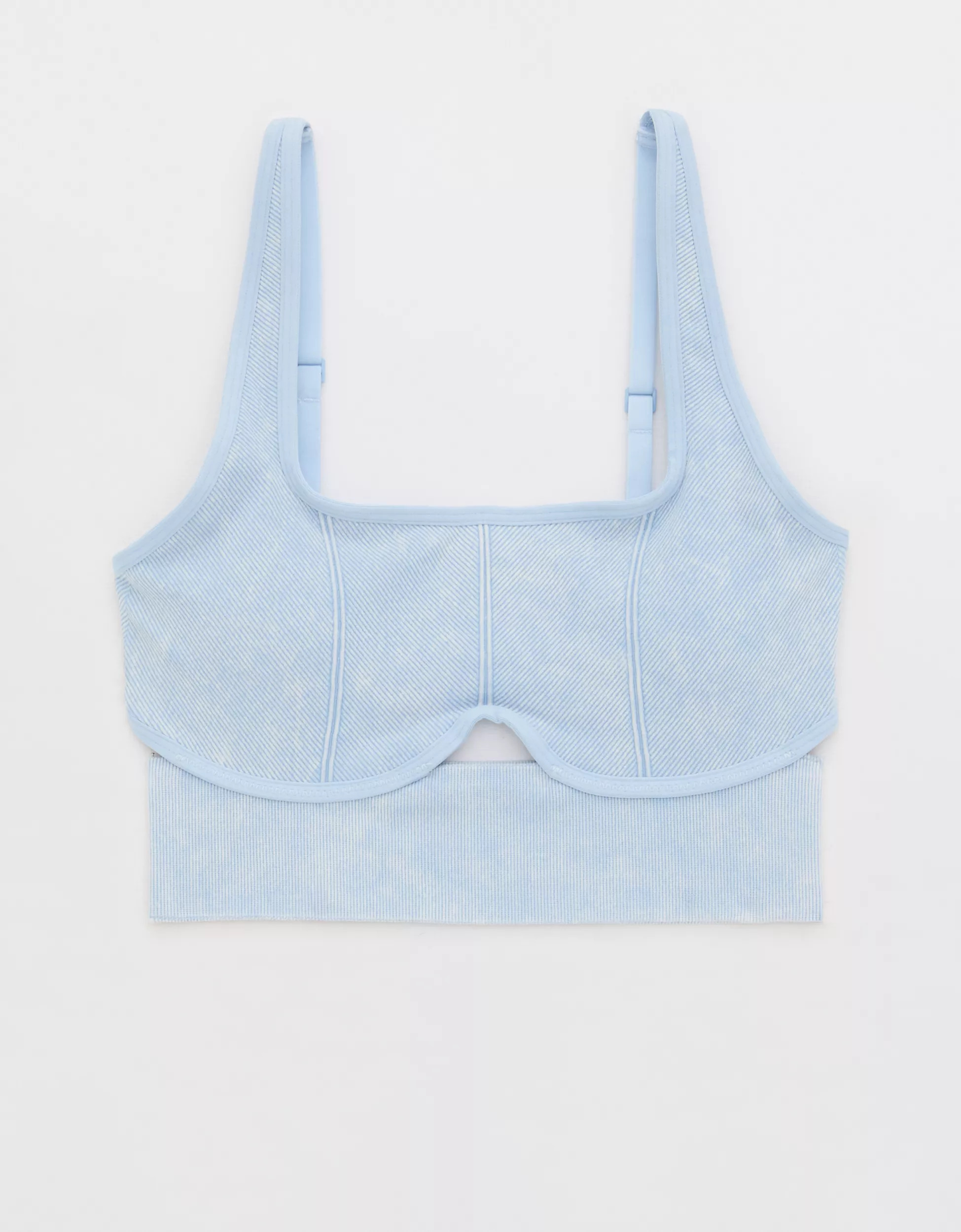 AE x Aerie Match Made In Denim Seamless Cut Out Longline Sports Bra | Aerie