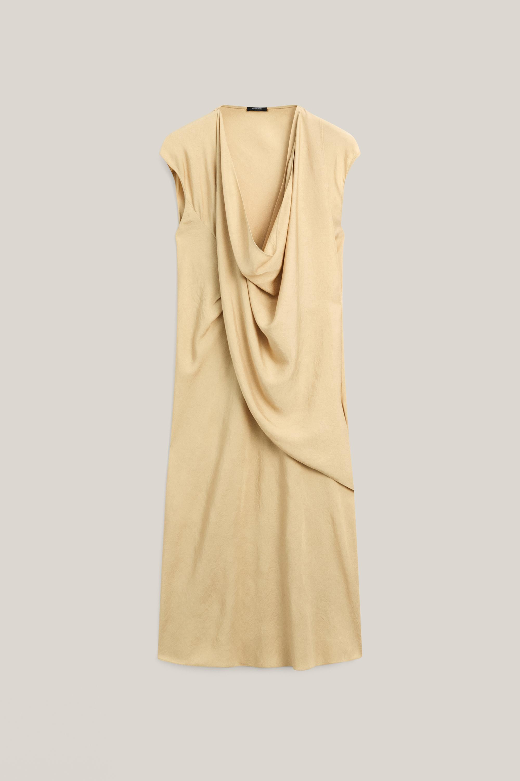 Flowing draped midi dress - LIMITED EDITION \u00b7 Mustard Yellow \u00b7 Dress | Massimo Dutti | Massimo Dutti US