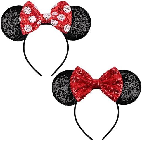 2 Pack Mouse Ears Headband, TEKI Ears Headbands with Sequin Bow Princess Decoration Hairs Accesso... | Amazon (US)