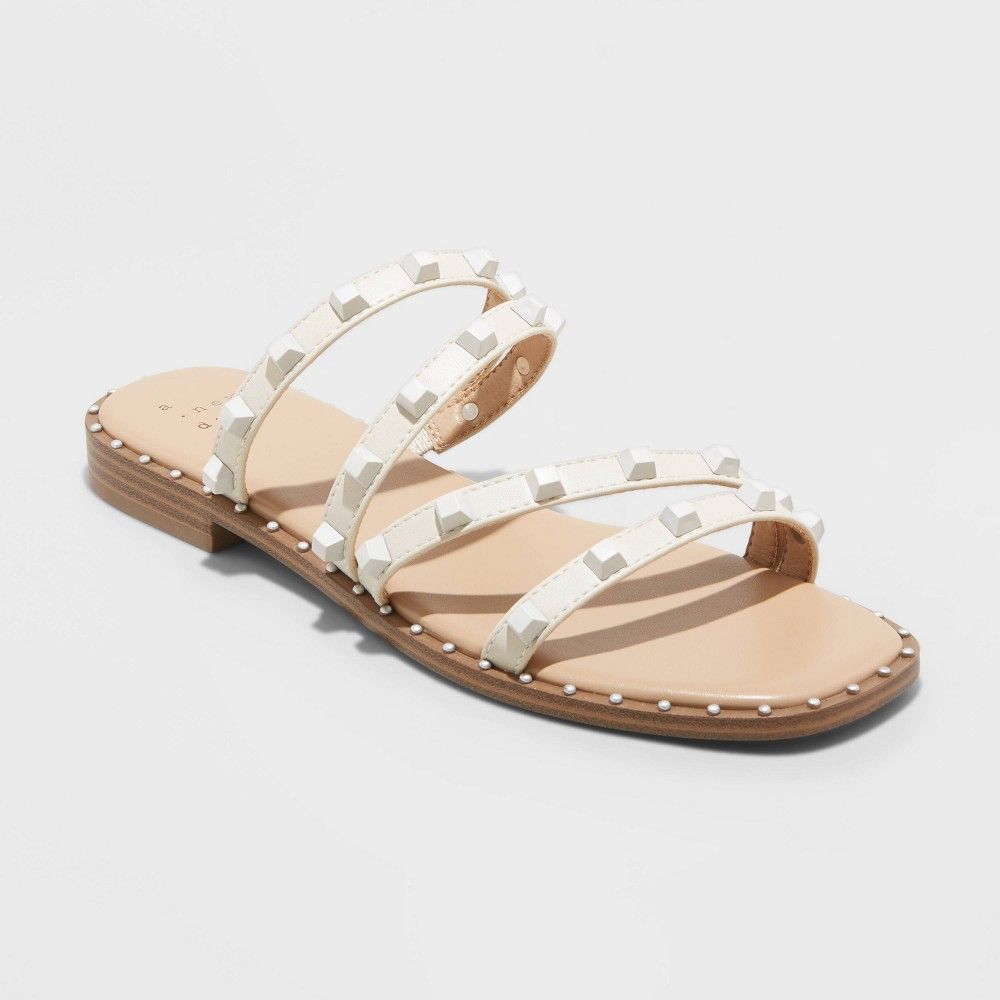 Women's Hollis Embellished Slide Sandals - A New Day Off-White 12 | Target