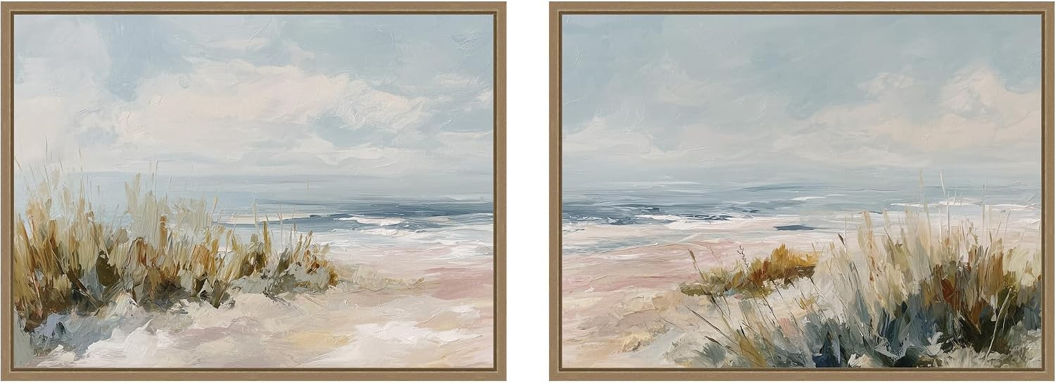 Kate and Laurel Beach Grass Warm Sand Waves 2 Piece Framed Canvas Wall Art Set by The Creative Bunch Studio, Sylvie Dark Gold Coastal, Beach Art for Wall Decor | Amazon (US)