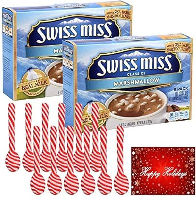 Swiss Miss Hot Cocoa Mix with Marshmallow 12 Envelops & 12 Peppermint Candy Cane Spoons Plus Free... | Amazon (US)