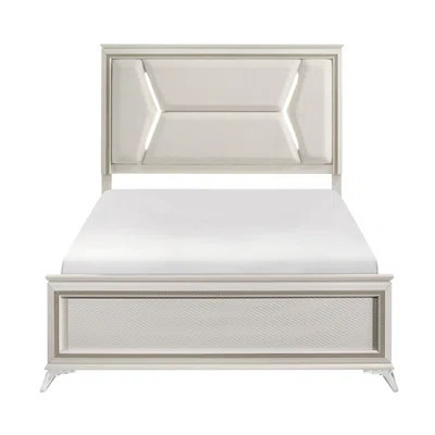Queen Size Bed With Chenille Upholstered Led Headboard, Antique White And Gold Theme, Engineered Wood Frame Modern Luxury Featuring Headboard Upholste | Wayfair North America