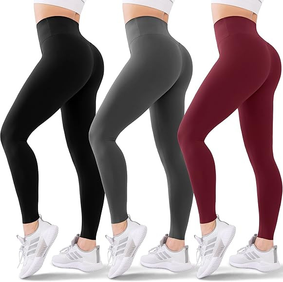 Blisset 3 Pack High Waisted Leggings for Women-Soft Athletic Tummy Control Pants for Running Yoga... | Amazon (US)