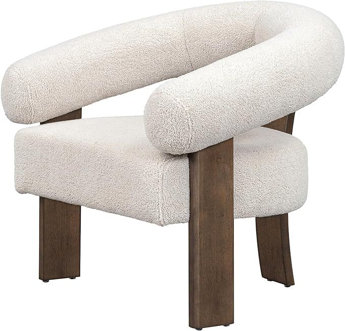 Benjara Wen 35 Inch Wishbone Chair, Curved, Cushioned, Fabric, Dark, Ivory, Brown | Amazon (US)