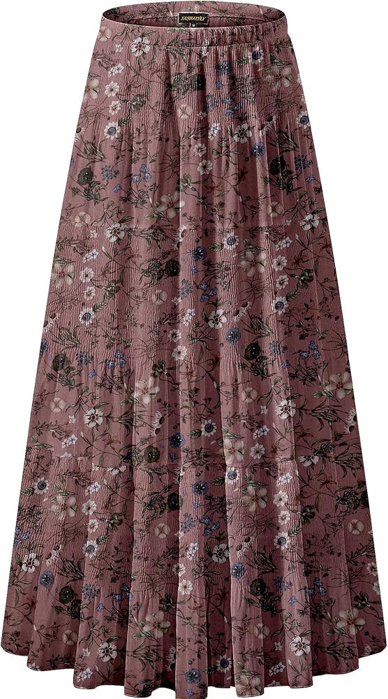 NASHALYLY Women's Chiffon Elastic High Waist Pleated A-Line Flared Maxi Skirts | Amazon (US)