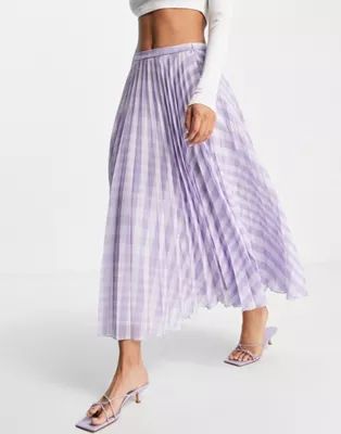 ASOS DESIGN pleated midi skirt in lilac gingham print | ASOS (Global)