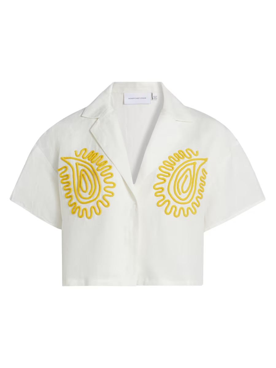 Carly Embroidered Linen-Blend Shirt | Saks Fifth Avenue