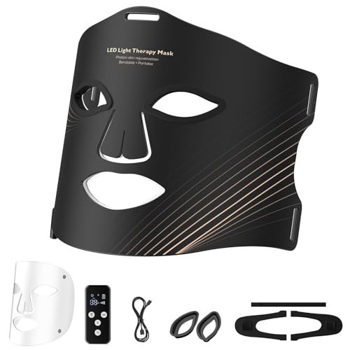 Duuckin LED Face Mask Light Therapy, 3 Modes Portable Red Light Therapy for Face with Rechargeable Remote, Red Light Mask, at Home(Dark Black) | Amazon (US)