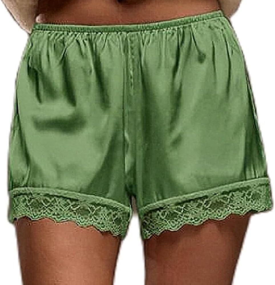 Women Lace Trim Satin Mini Shorts Y2K Elastic Waist Silk Slip Shorts Lounge Casual Bottoms French... | Amazon (US)
