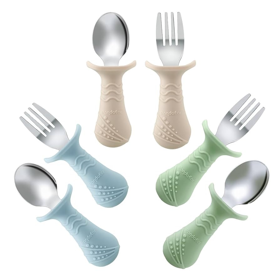 PandaEar Baby Toddler Fork and Spoon Utensil Set, 6 Pack Silicone Stainless Steel Silverware Spoo... | Amazon (US)