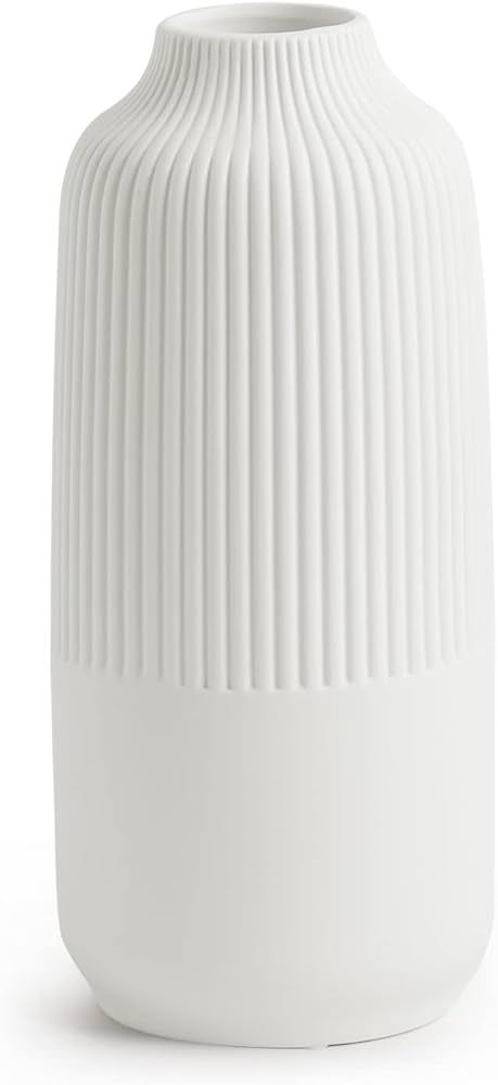 TCIUXYQ White Ceramic Vase Decorative Minimalist Modern Ribbed Vases 10" Tall for Pampas Grass, H... | Amazon (US)