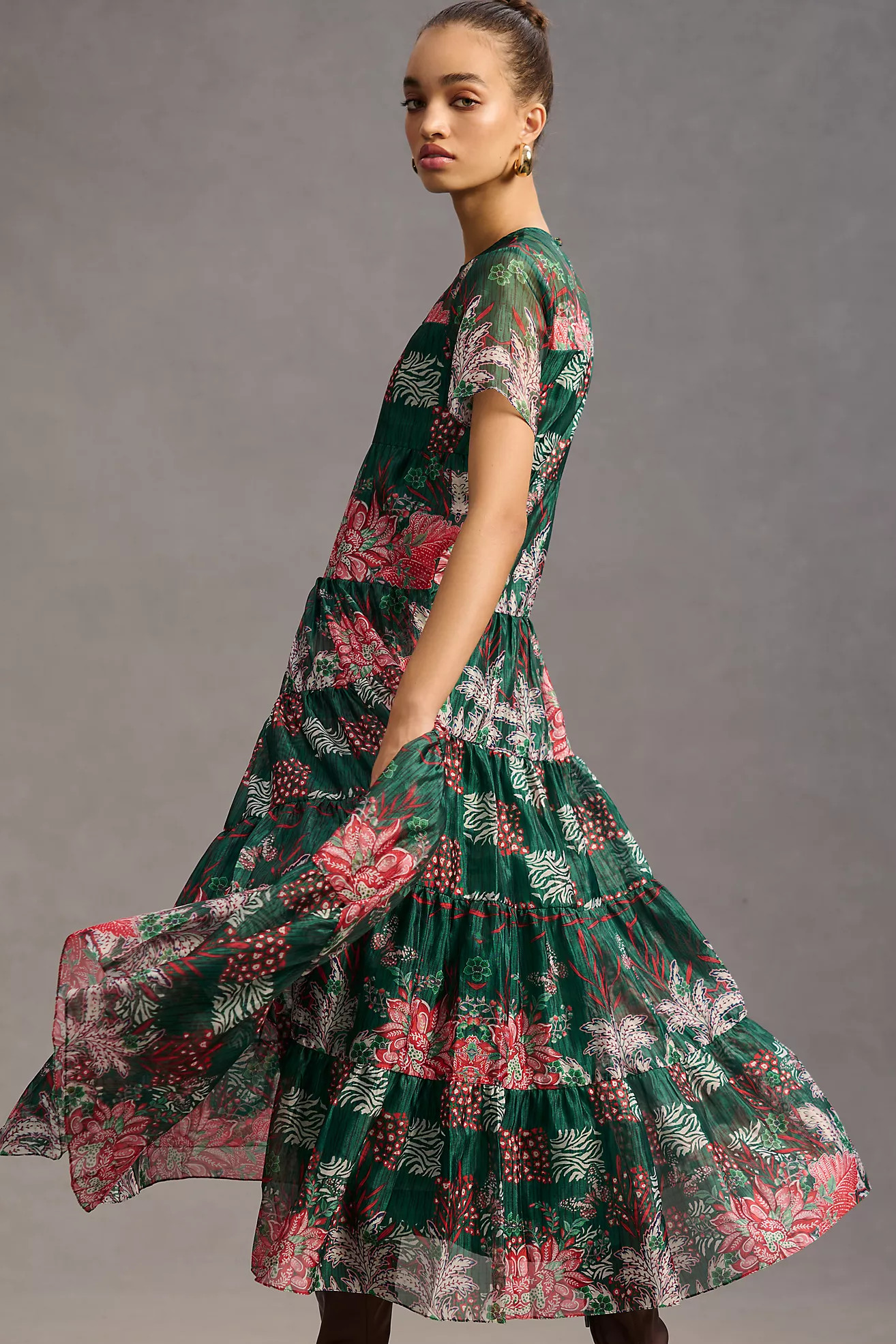 Bhanuni Jyoti Tiered Short-Sleeve Dress | Anthropologie (US)