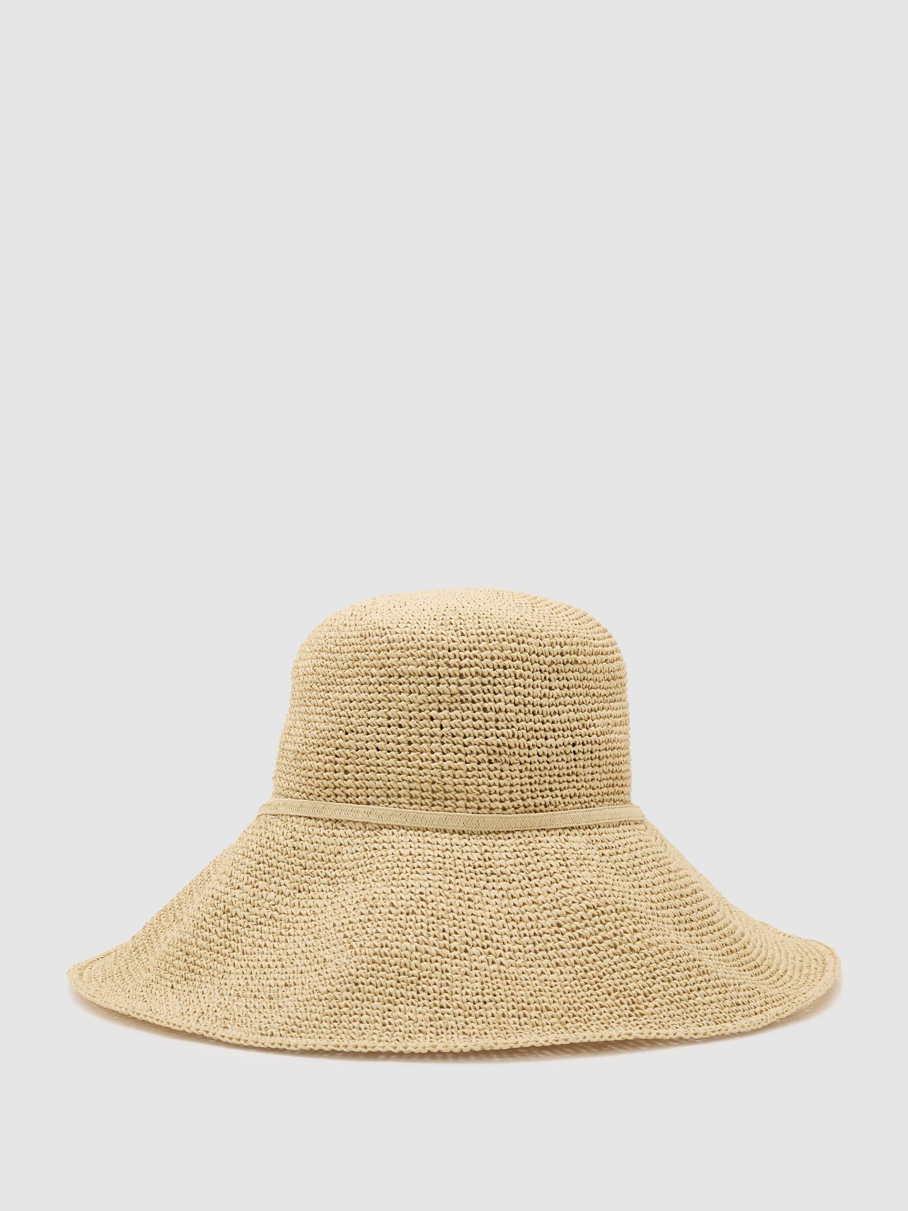 Reiss Straw-Effect Beaded-Strap Hat in Natural - REISS | Reiss UK