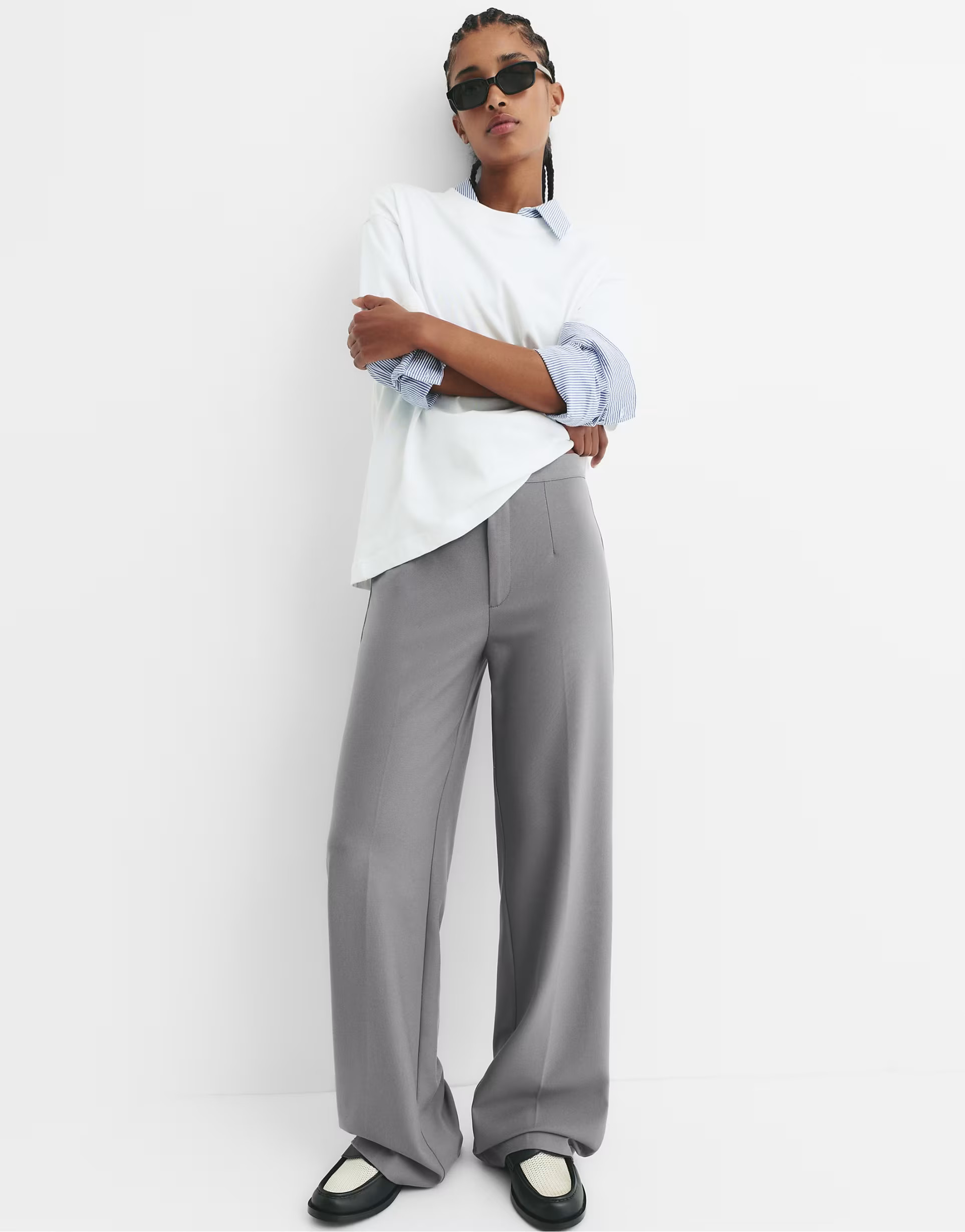 Pull&Bear high waist smart trousers in light grey | ASOS (Global)