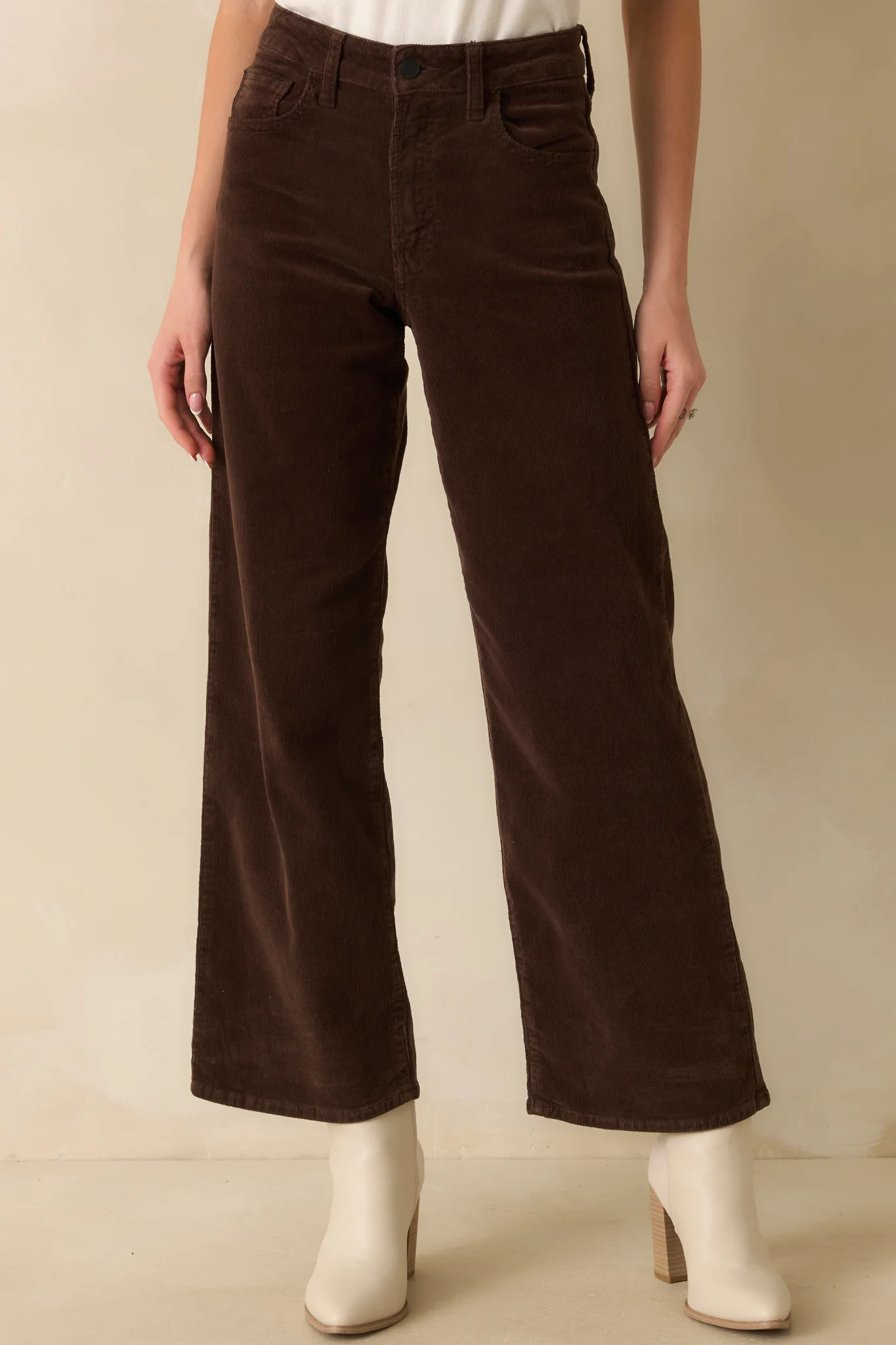 Meant To Be Here Dark Brown Corduroy Wide Leg Pants | Red Dress