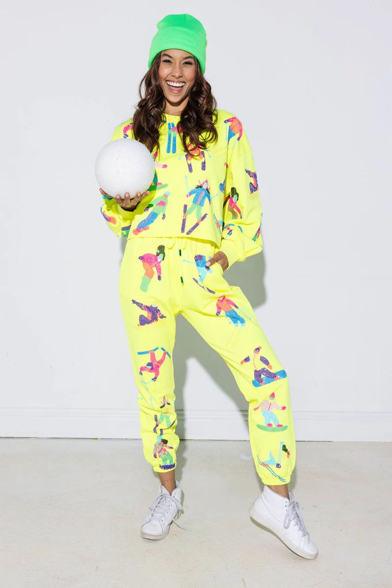 Neon Yellow Scatter Skier Jogger | Queen of Sparkles