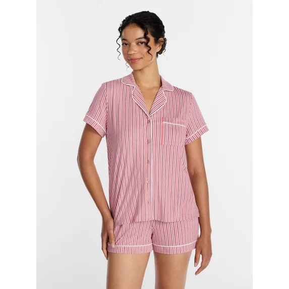 Joyspun Women's Dreamy Soft Collection Notch Collar Top and Shorts Pajama Set, 2-Piece, Sizes XS-... | Walmart (US)