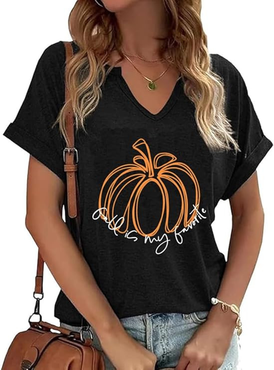 Womens Fall Pumpkin Shirt Cute Ghost Spooky Short Sleeve Salem Witch T-Shirts Halloween Skeleton ... | Amazon (US)