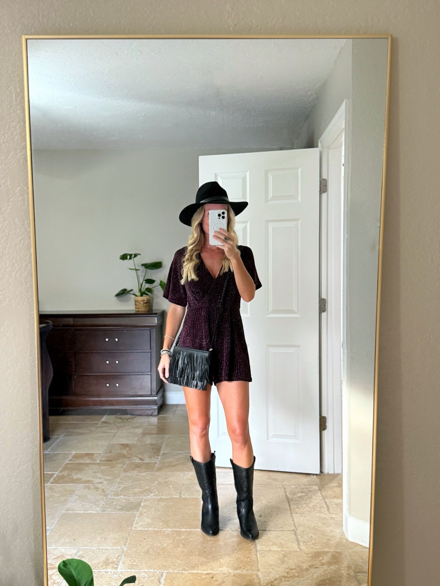 Country concert outfit. 👢 Boots run tts. Wearing a size 8. Very comfortable. Fringed purse under $25. Romper is old, linking other options. 


#LTKItBag #LTKShoeCrush #LTKFindsUnder50