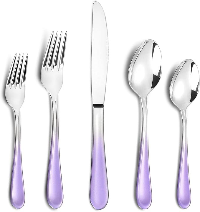 Gradient Purple Silverware,Stainless Steel Flatware Set,20 Piece Tableware Cutlery Set,Mirror Pol... | Amazon (US)