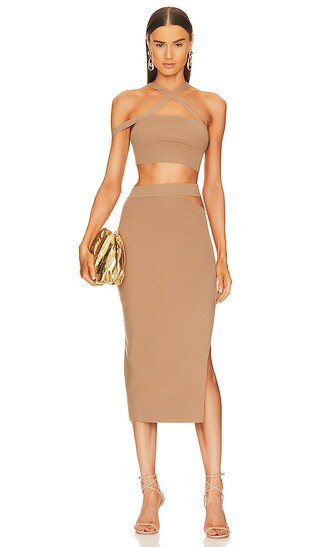Ismane Knit Crop Top | Taupe Top | Tan Top | Nude Top | Tan Skirt | Nude Skirt | Brown Skirt Outfit | Revolve Clothing (Global)
