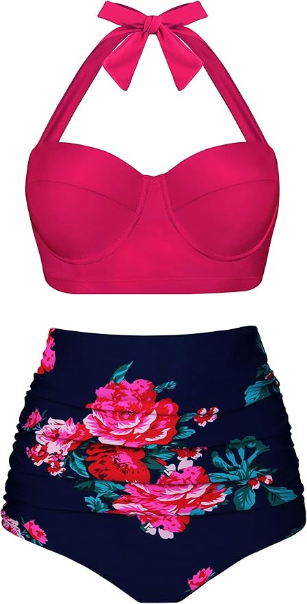 Angerella Women Vintage Polka Dot High Waisted Bathing Suits Bikini Set | Amazon (US)