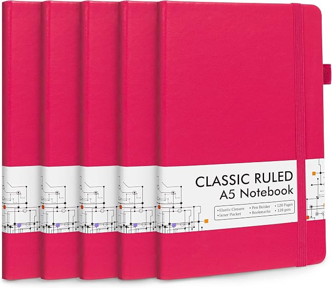 feela 5 Pack Notebooks Journals Bulk, Hardcover Notebook Classic Ruled Lined Journals with Pen Ho... | Amazon (US)