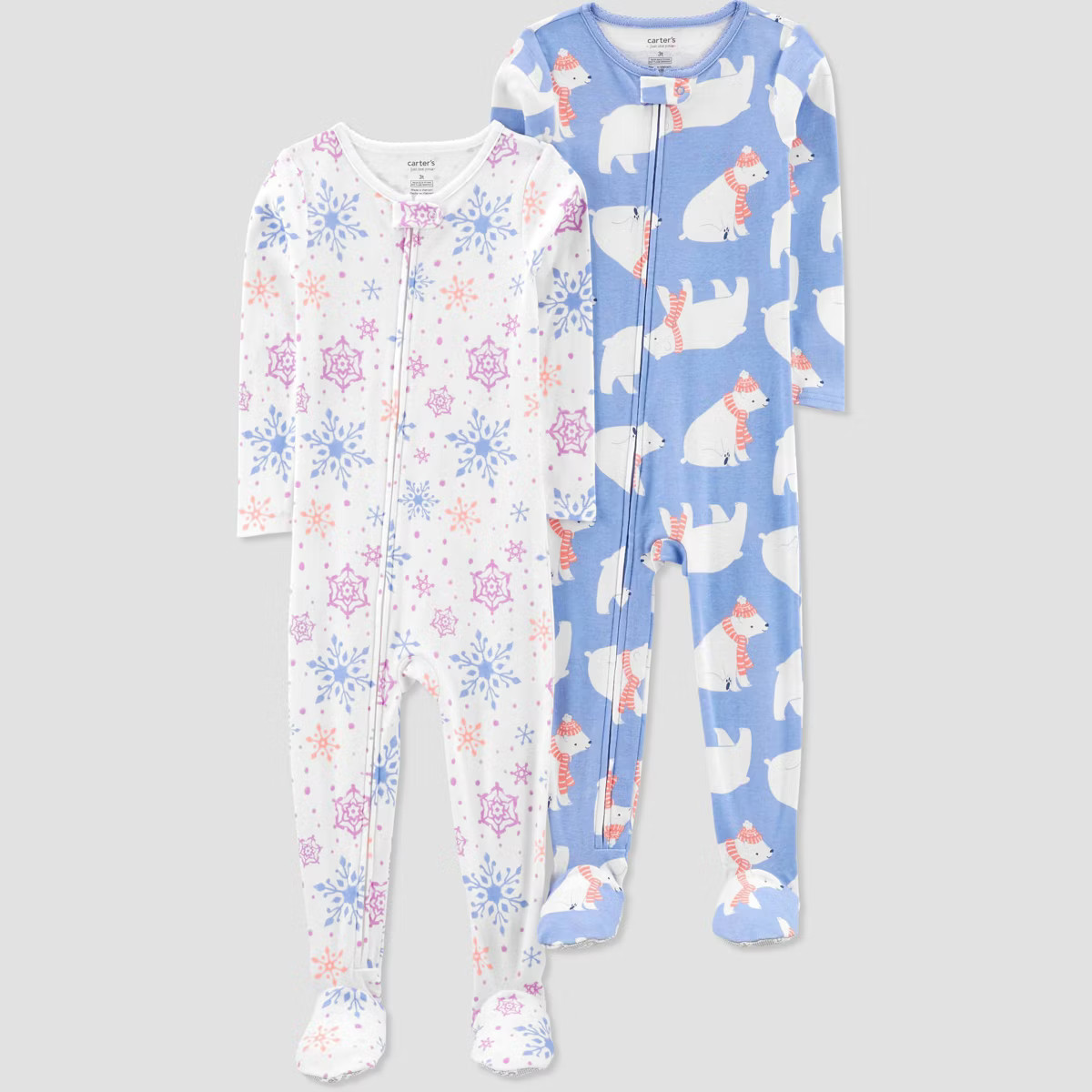 Carter's Just One You®️ Toddler Girls' 2pk Snowflakes and Polar Bears Footed Pajama - White/Bl... | Target
