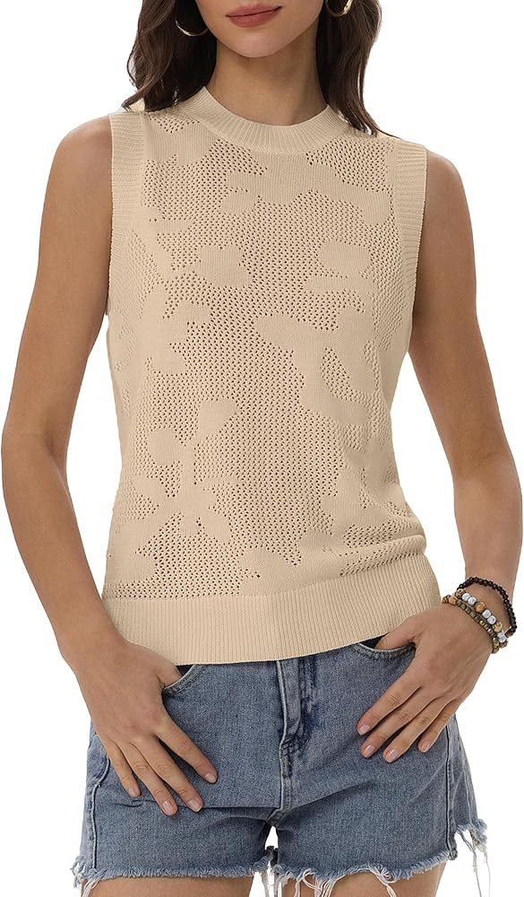 Women's Floral Crochet Sweater Vest Sleeveless Hollow Out Knit Crop Tank Top Lightweight Boho Cre... | Amazon (US)