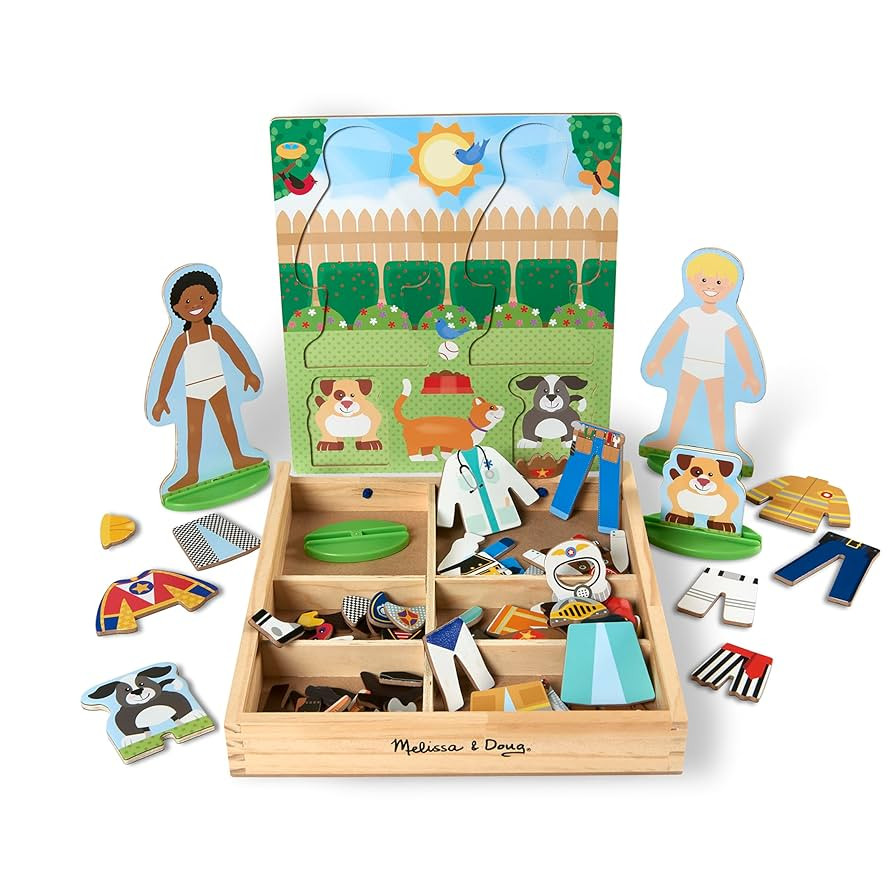 Melissa & Doug Occupations Magnetic Dress-Up Wooden Dolls Pretend Play Set (82 pcs) | Amazon (US)