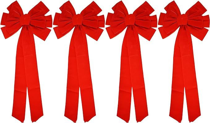 Black Duck Brand Set of 4 Christmas Red Velvet Bows 26" x10" 10-Loop Holiday/Christmas Bows! | Amazon (US)