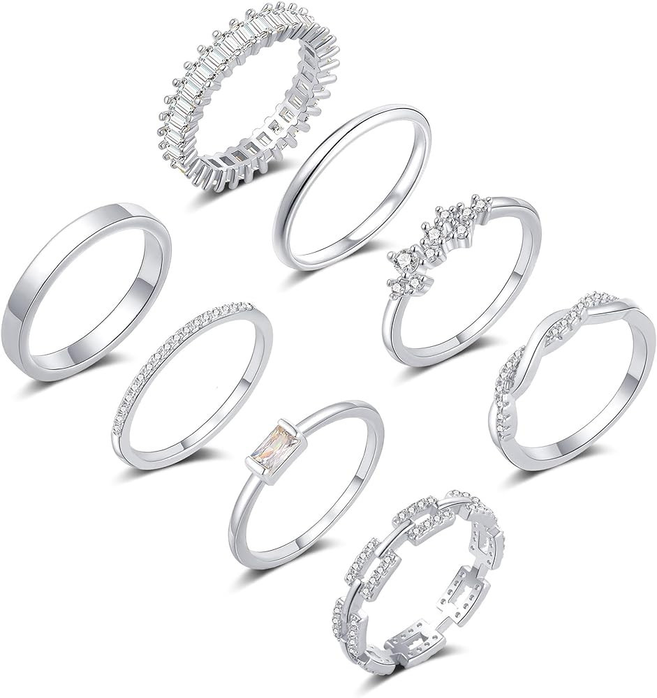 ZOERAY Gold Rings for Women Non Tarnish 14K Gold/Silver Stackable Rings Set Dainty Cubic Zirconia... | Amazon (US)