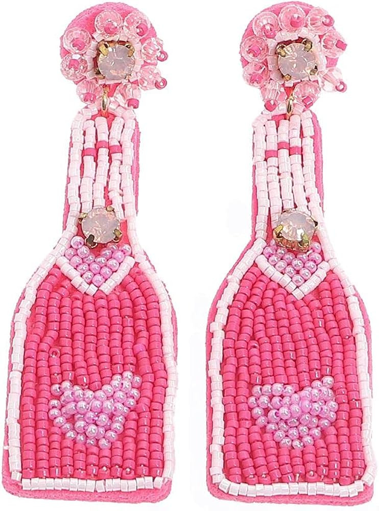 Champagne Bottle Beaded Statement Earrings Colorful Summer Fun Drop Dangle Earrings for Women Girl | Amazon (US)