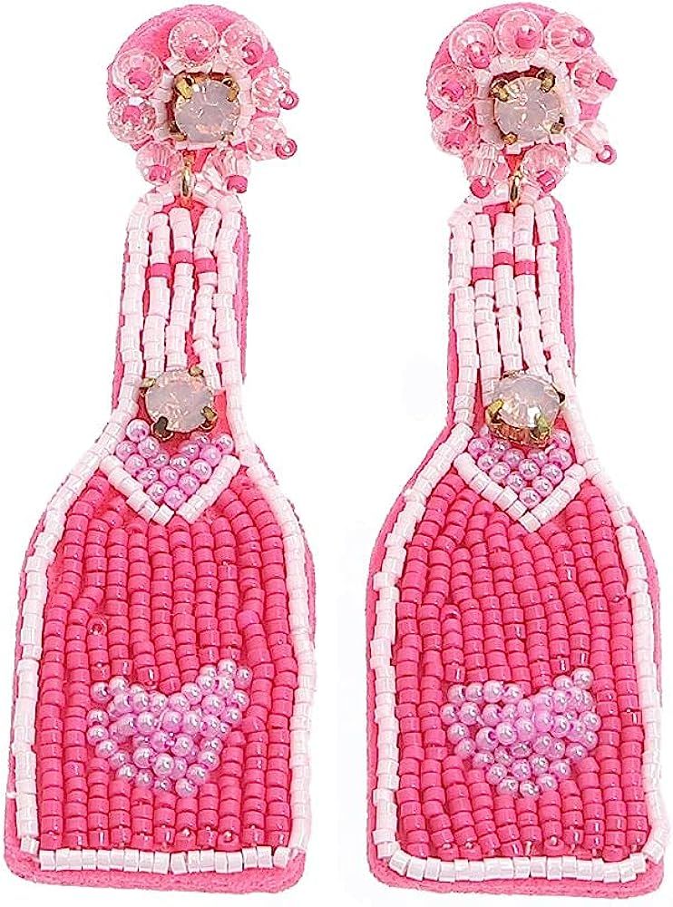 Champagne Bottle Beaded Statement Earrings Colorful Summer Fun Drop Dangle Earrings for Women Girl | Amazon (US)
