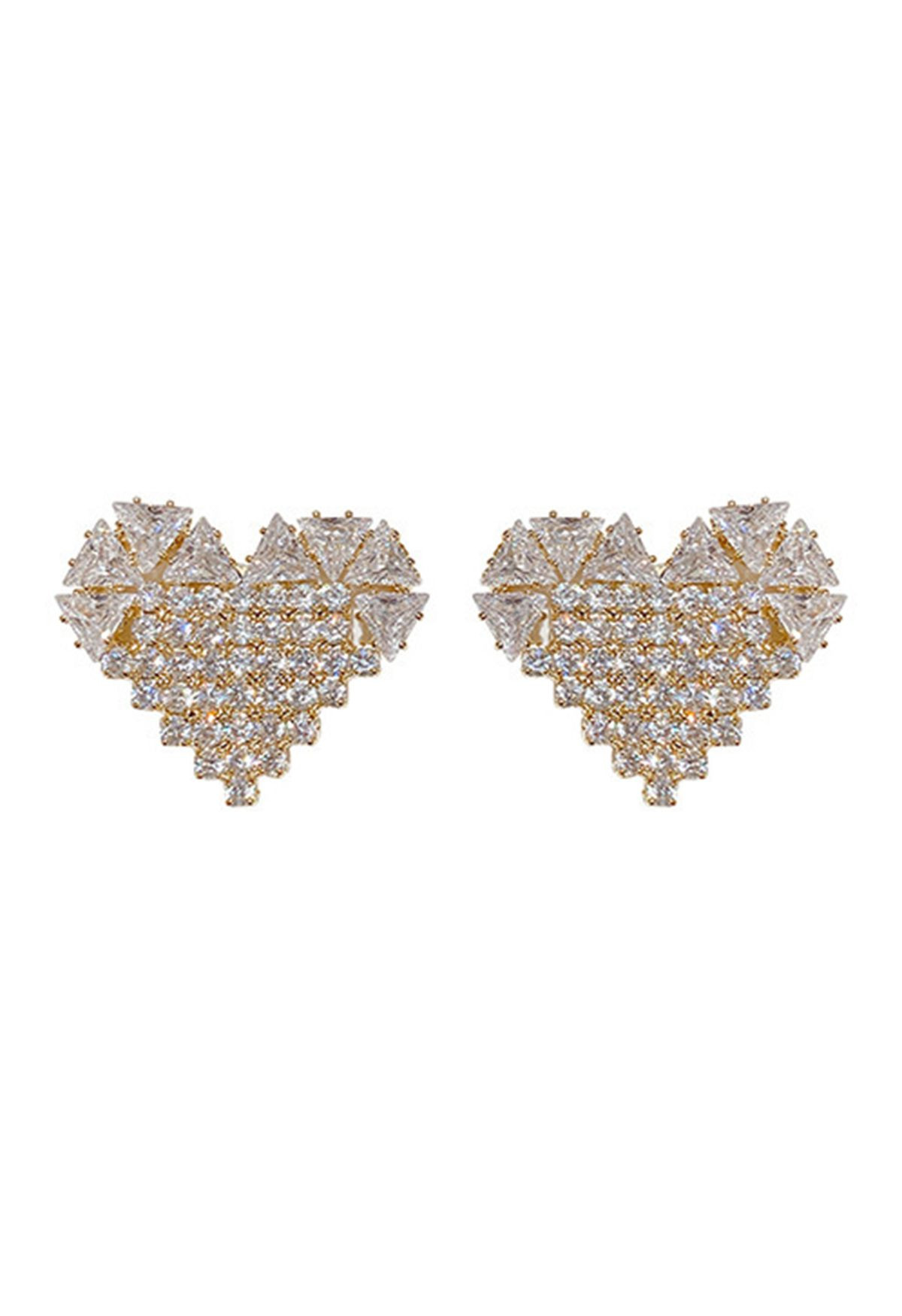 Glaring Zircon Rhinestone Heart Earrings | Chicwish