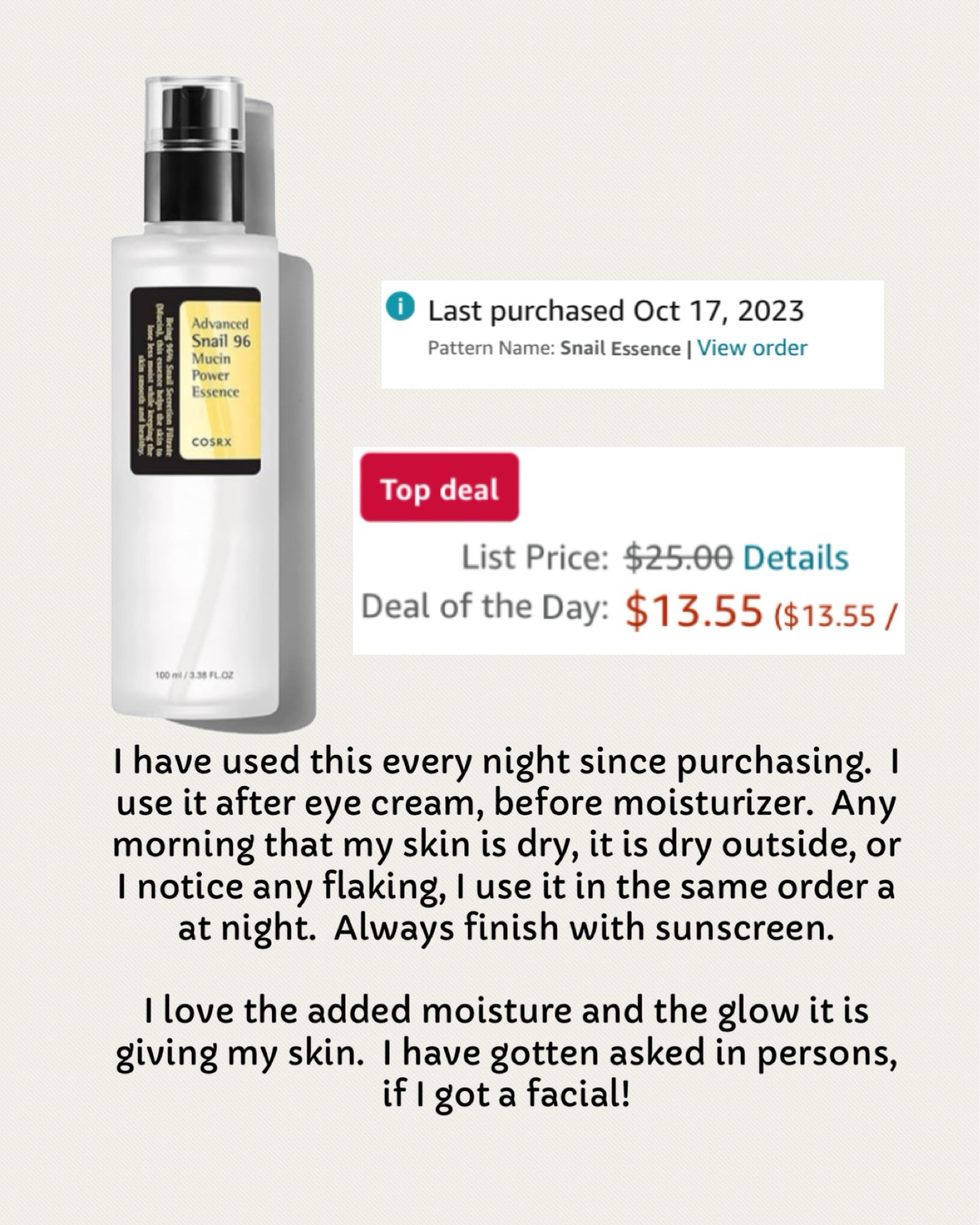 Glass skin
Snail muscin
Aging gracefully
Beautiful skin
Dry skin
Glowy skin
Gifts for her

#LTKover40 #LTKwedding #LTKGiftGuide