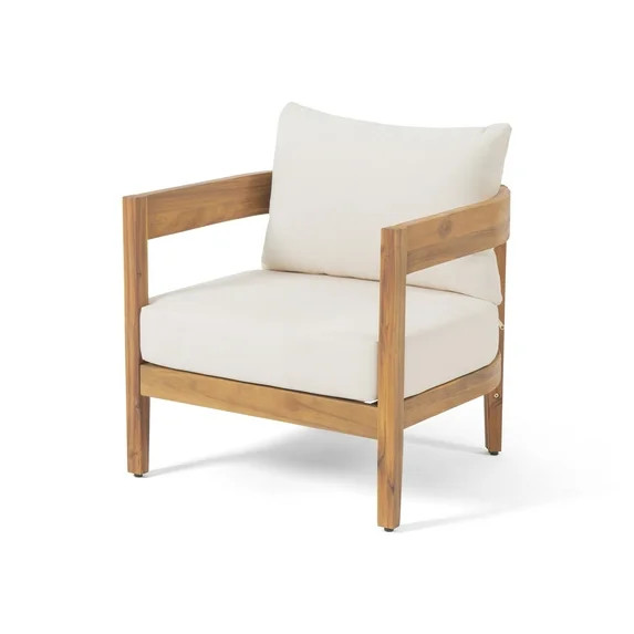 Deandre Acacia Wood Outdoor Club Chair with Cushions, Teak and Beige | Walmart (US)