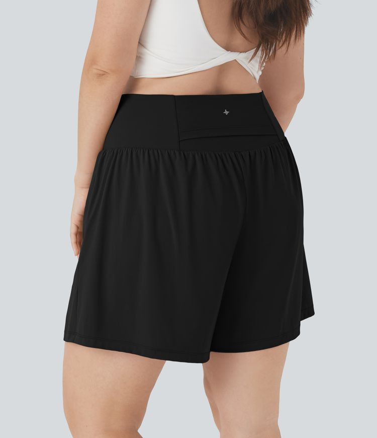 Women’s SoftlyZero™ Airy Super High Waisted 2-in-1 Cool Touch Yoga Plus Size Shorts 7" with P... | HALARA
