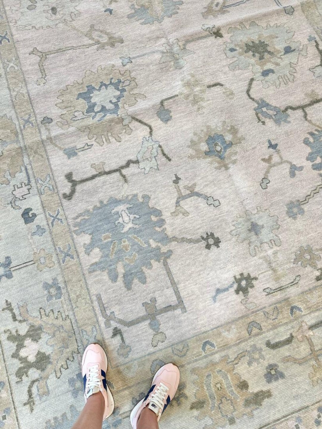 Hand Knotted Modern Oushak Rug, Muted Neutral Area Rug With Blue & Green, Handmade Wool Rug for L... | Etsy (US)