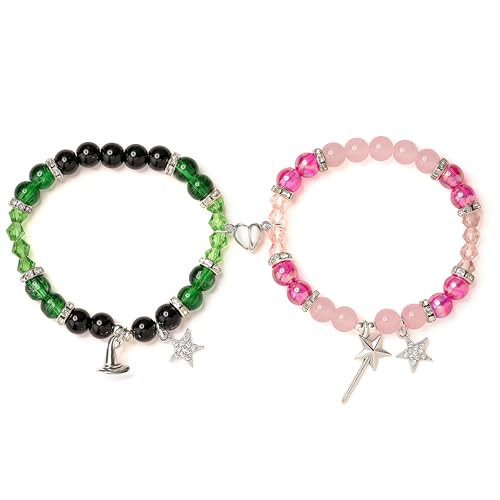 Flvkev Elphaba Galinda Friendship Matching Bracelets Witch Matching Bracelets BFF Couples Accessories Christmas Gifts (green pink beaded) | Amazon (US)