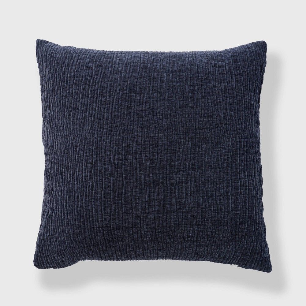 24""x24"" Oversized Chenille Textured Washed Woven Square Throw Pillow Navy - Evergrace | Target