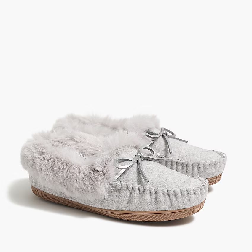 Factory: Heathered Faux-shearling Moccasin Slippers For Women | J.Crew Factory